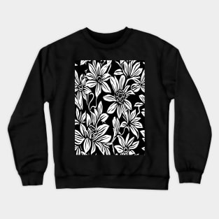 Black and White Floral Lino Print Crewneck Sweatshirt